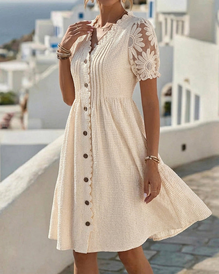 Deneke - Vestido de Patchwork Con Encaje de Girasoles y Mangas Abullonadas