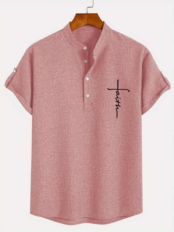 Elliott - Elegante Manga Corta Camisa Con Cuello Alto