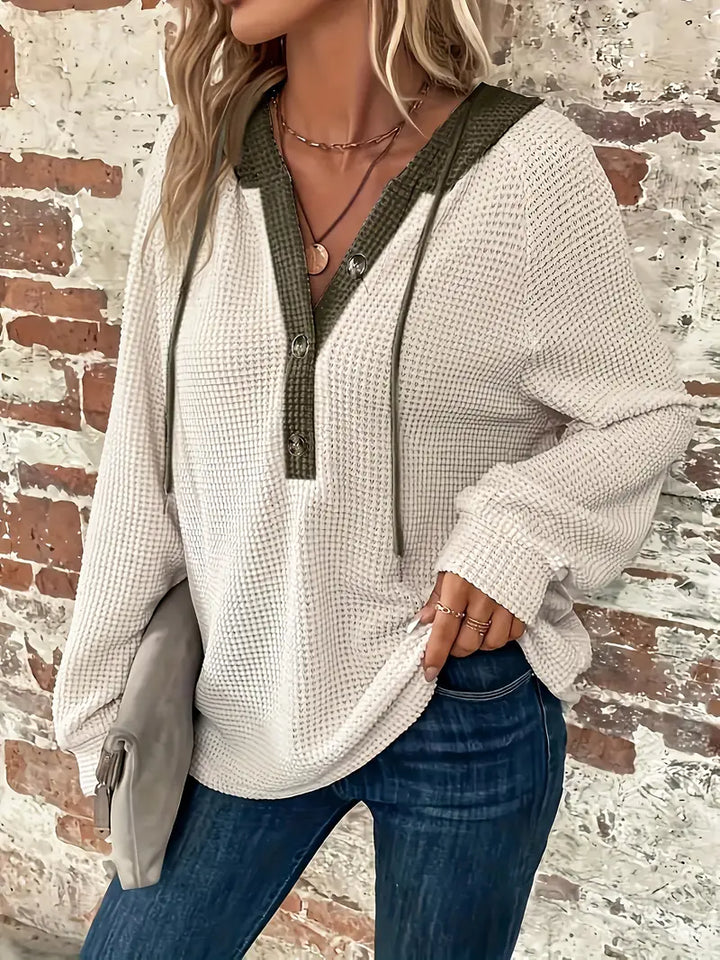 Snezhana - Sudadera Con Capucha Y Cordón De Manga Larga Y Botones Delanteros