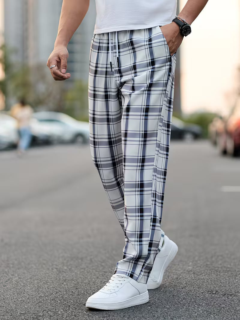 Idriz - Pantalones a Cuadros Con Cintura Elástica