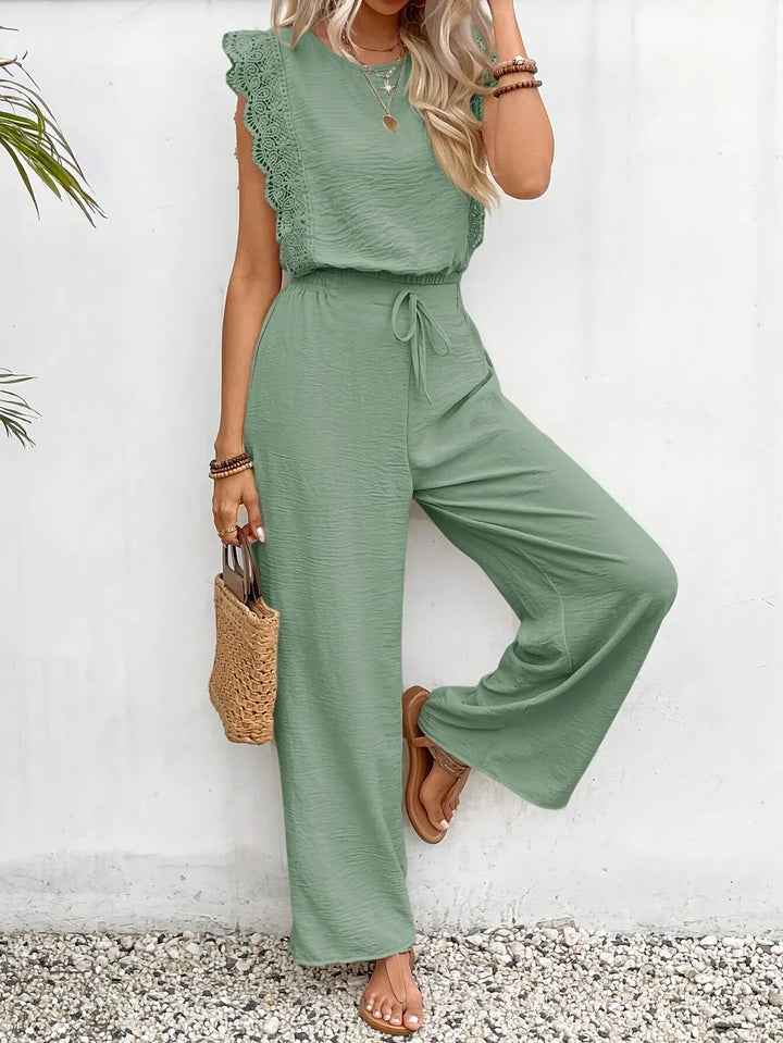 Ziva - Top Elegante De Encaje y Pantalón Ancho