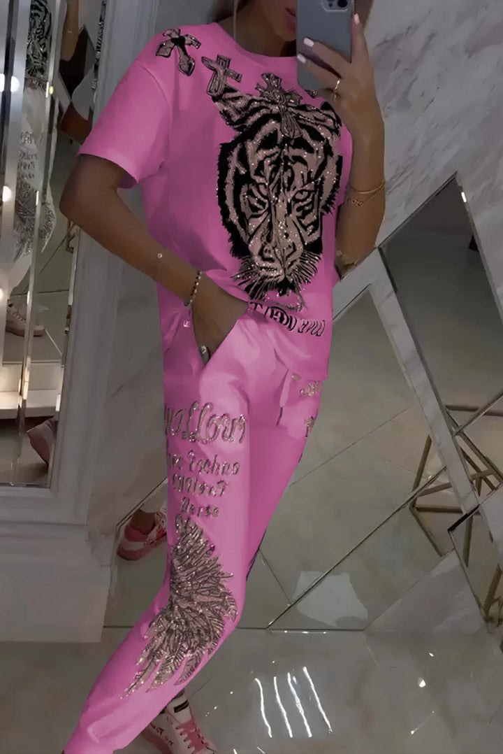 Quinzella - Conjunto de Top y Pantalones Estampados a la Moda