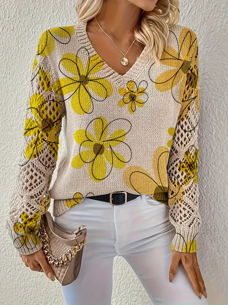 Marzena - Elegante Jersey De Manga Larga Con Estampado Floral