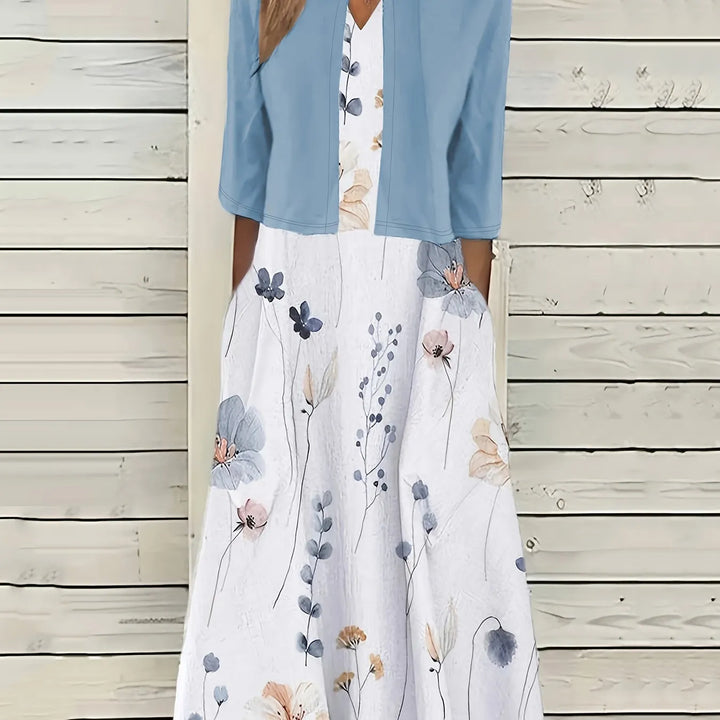 Elvina - Vestido Midi de Dos Piezas con Estampado Floral