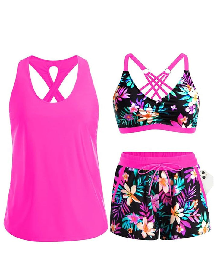 Meaghan - Conjunto De Tres Piezas Tankini Y Pareo