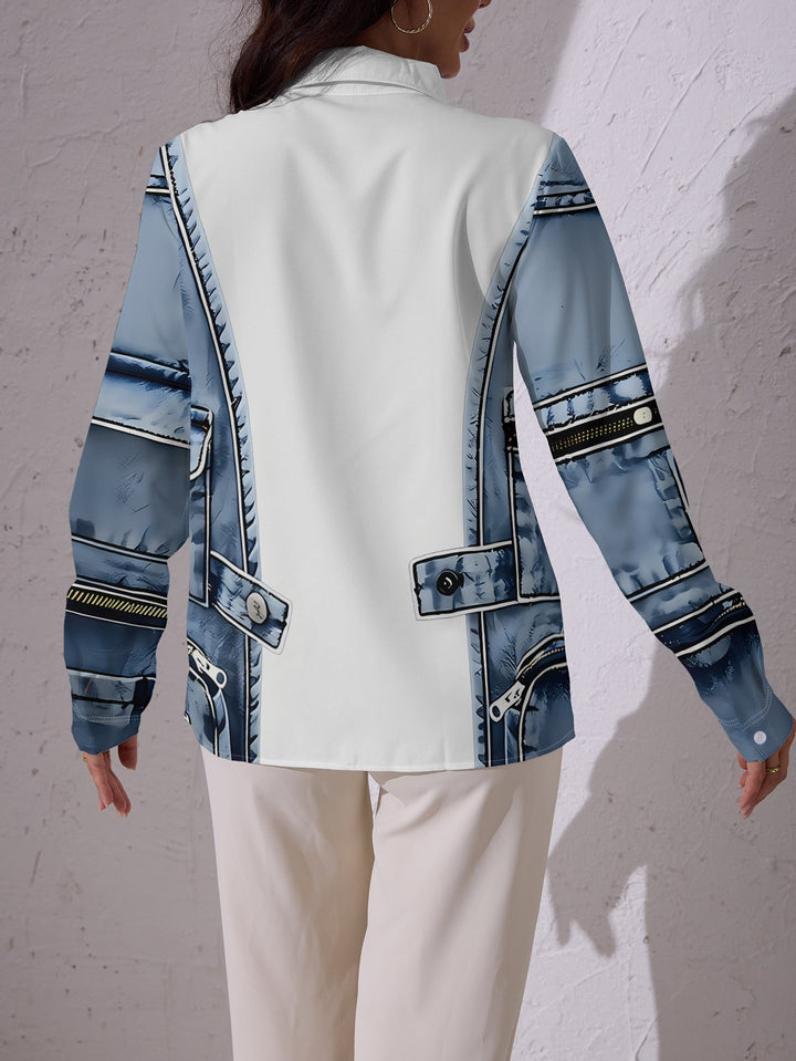 Alfiya - Camisa De Manga Larga Con Bolsillo De Chaleco Vaquero