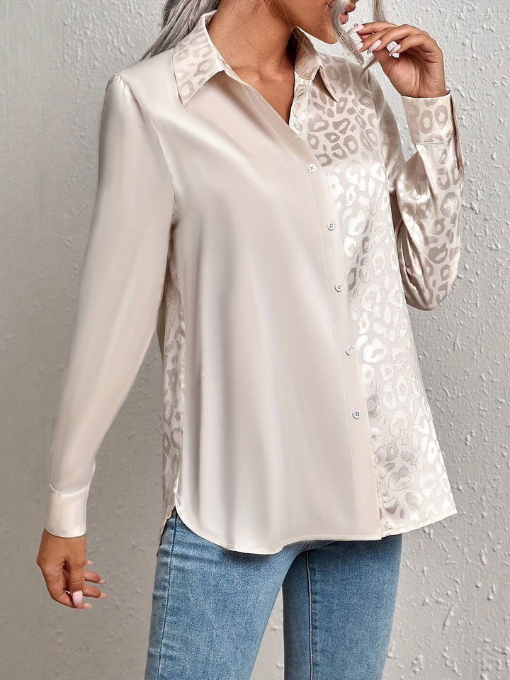 Gwendolyn - Camisa Abotonada De Satén Bicolor Con Estampado De Leopardo En Jacquard