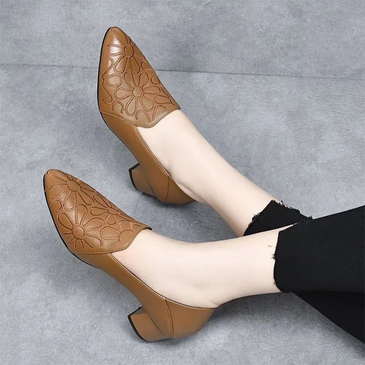 Minhora - Zapatos De Tacón Con Bloque Bordados En Cuero