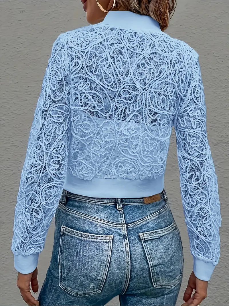 Andrina - Chaqueta Corta Elegante Con Encaje y Cremallera