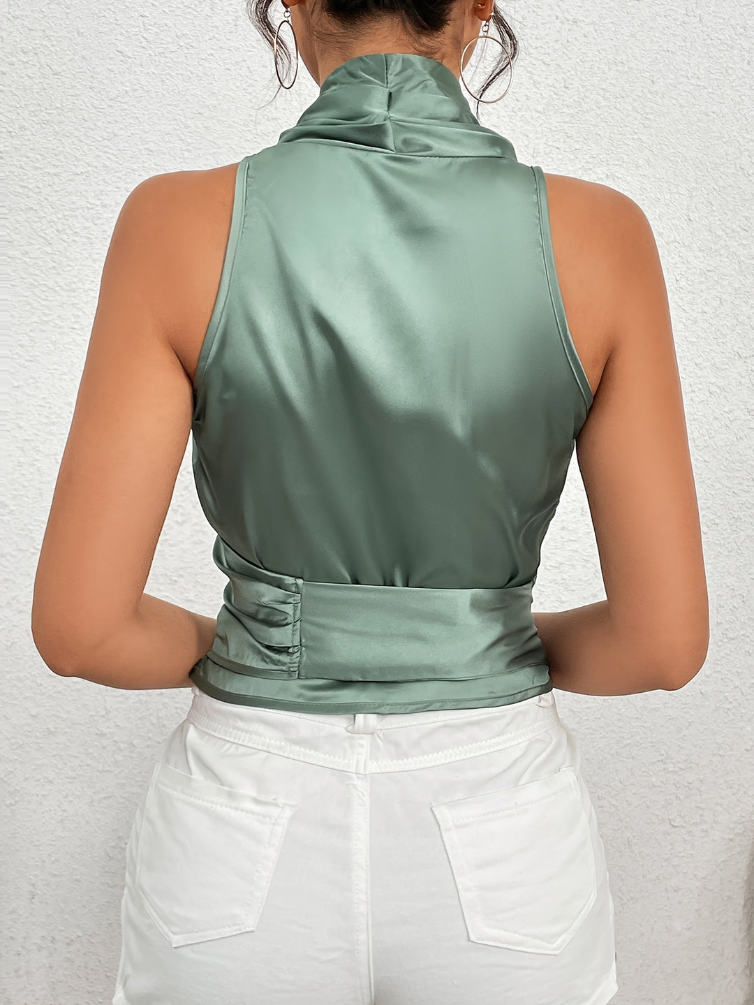 Florentia - Elegante Top Sin Mangas Con Cinturón Y Cuello Halter