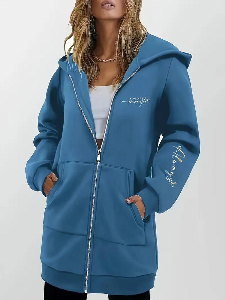 Angeleen - Chaqueta Con Capucha y Cremallera Con Estampado Geométrico