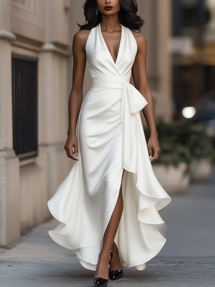 Sharipova - Elegante Vestido Sin Tirantes Con Volantes De Satén