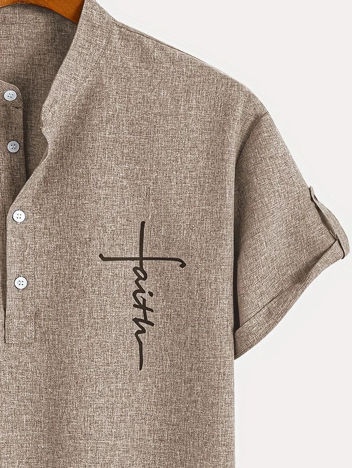 Elliott - Elegante Manga Corta Camisa Con Cuello Alto