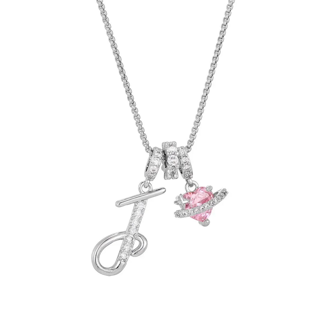 Nerute - Collar Con Inicial y Colgante de Corazón Rosa