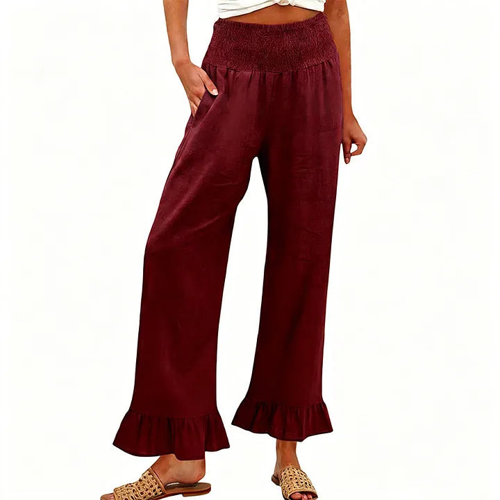 Moriom - Pantalones Holgados De Algodón Estilo Boho Con Volantes