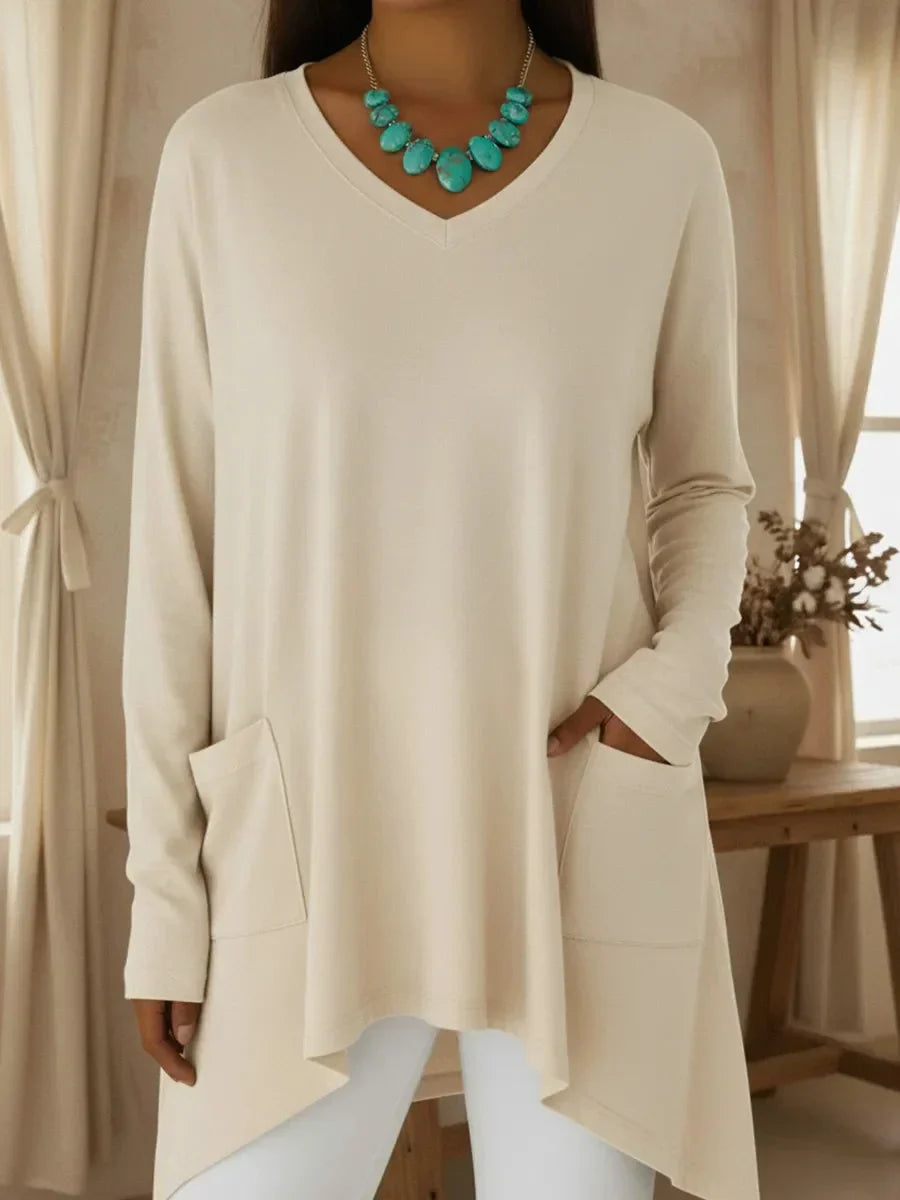 Boglarka - Jersey Holgado Con Cuello En V y Bajo Irregular
