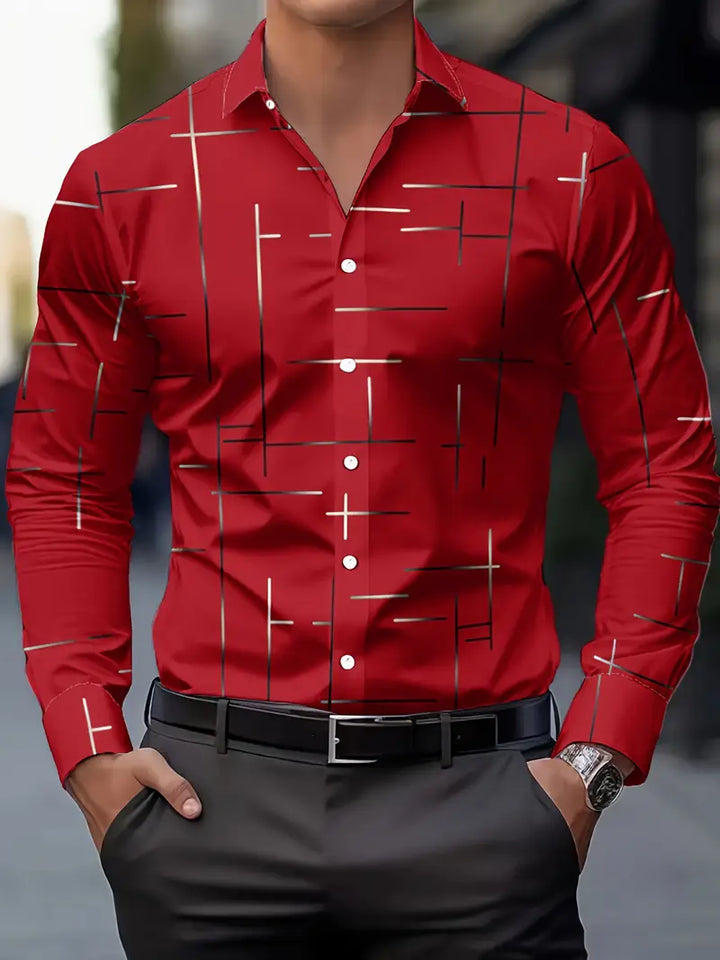 Nerio - Camisa De Manga Larga Con Estampado Geométrico