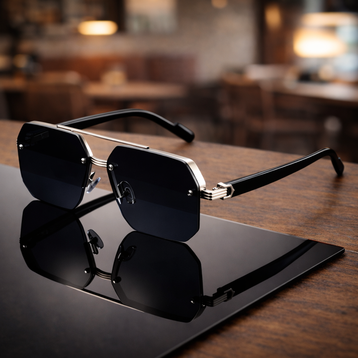 NoirEdge - Gafas De Sol Clásicas De Media Montura
