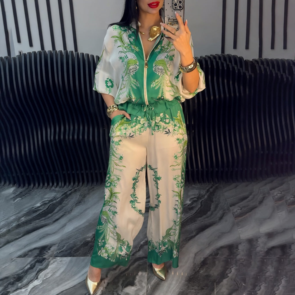 Katya - Elegante Estampado Floral Conjunto De Dos Piezas