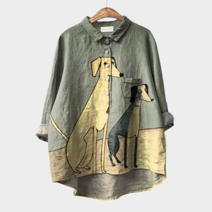 Dovile - Blusa Elegante Con Estampado de Perros