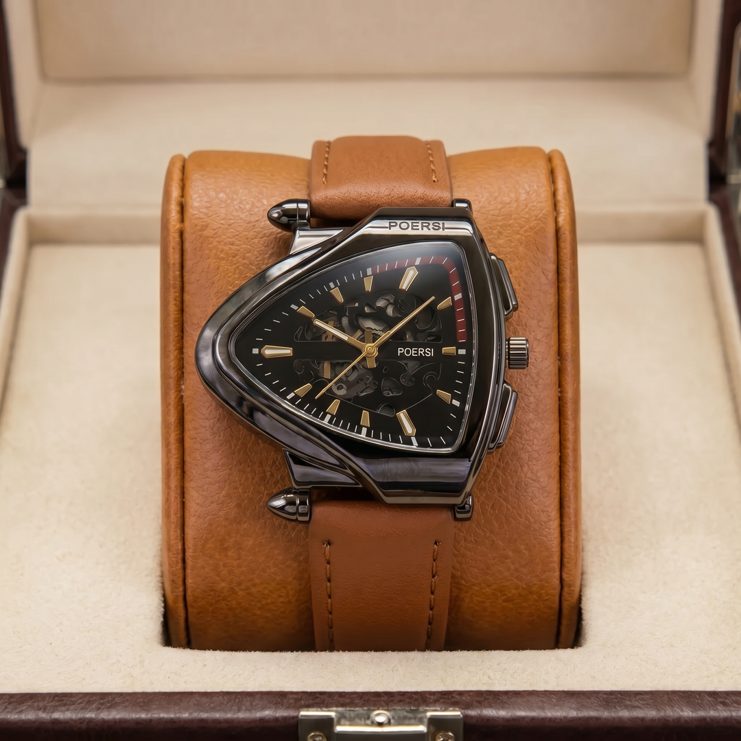Narciso - Reloj Triangular De Piel Con Estructura Esquelética