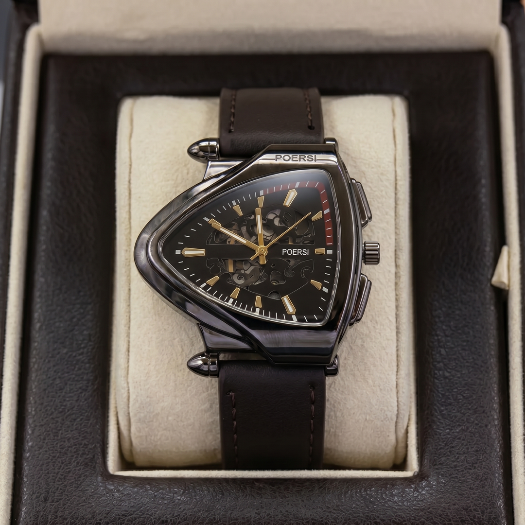 Narciso - Reloj Triangular De Piel Con Estructura Esquelética