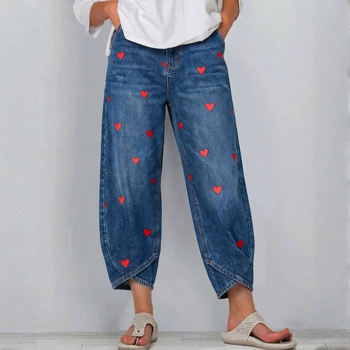 Raemaa - Pantalones Vaqueros Tobilleros Con Estampado De Corazones