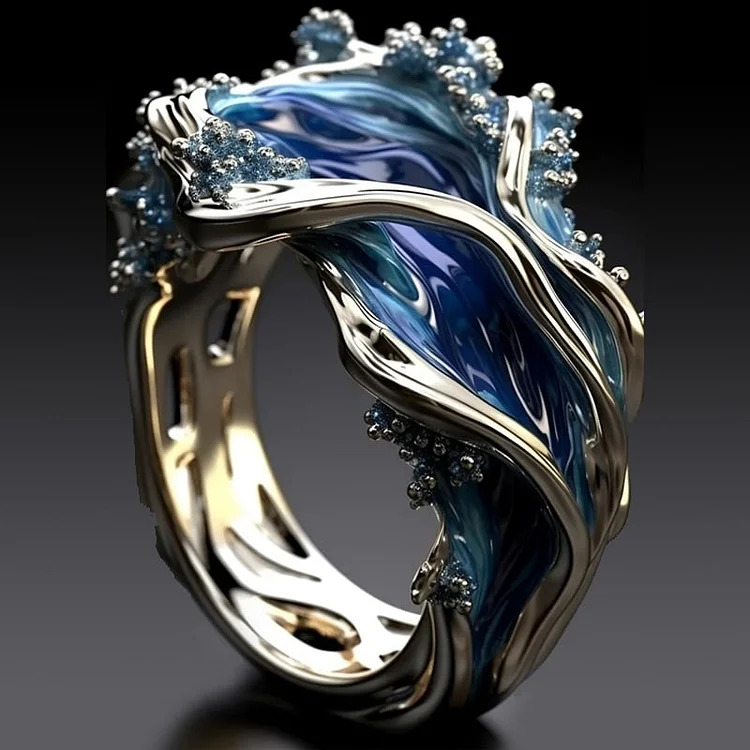 Leizuri - Anillo Vintage De Oro Con Motivo De Olas Del Mar