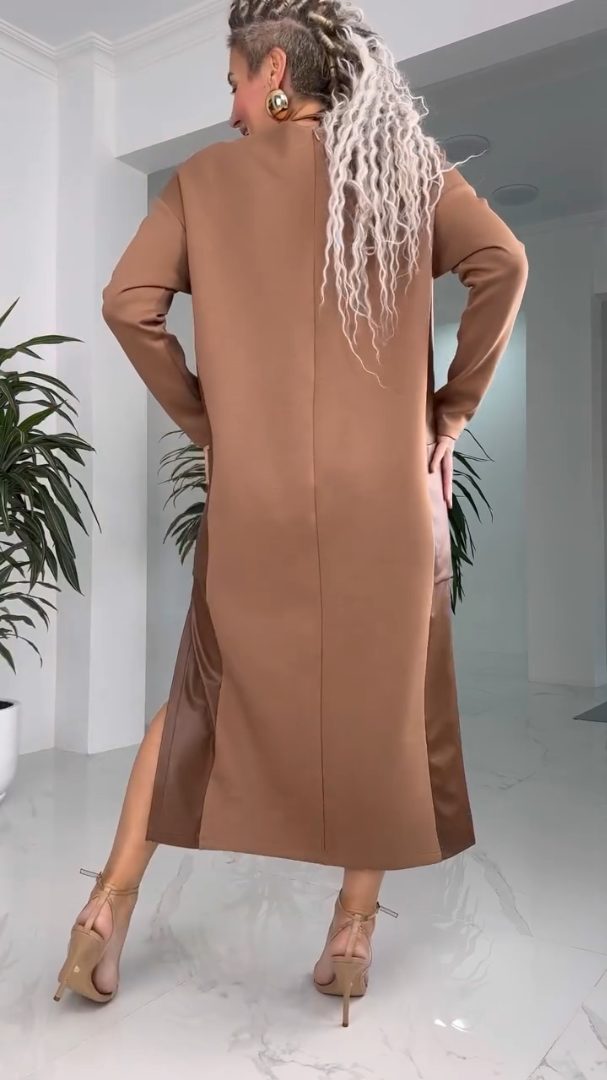 Millie - Vestido De Cuero Patchwork Con Bolsillos