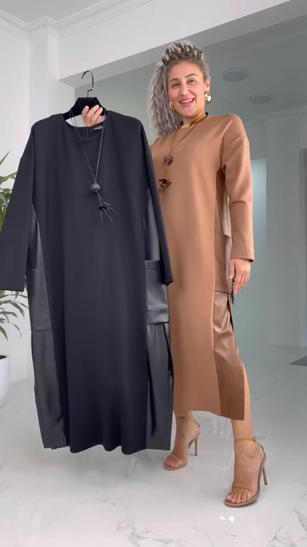 Millie - Vestido De Cuero Patchwork Con Bolsillos