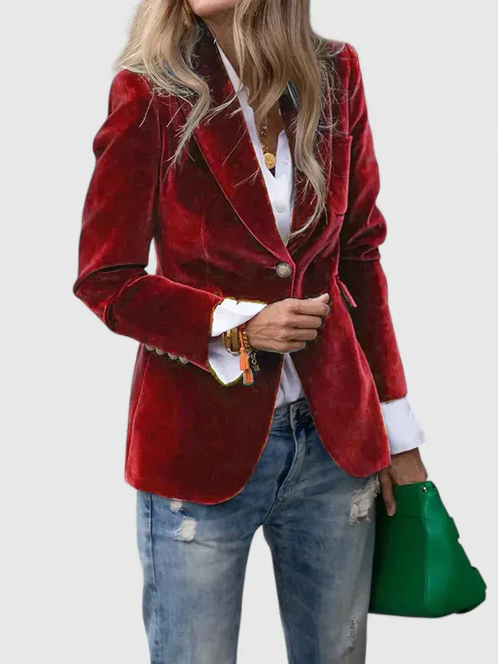 Dagmara - Blazer De Terciopelo De Una Sola Fila De Botones