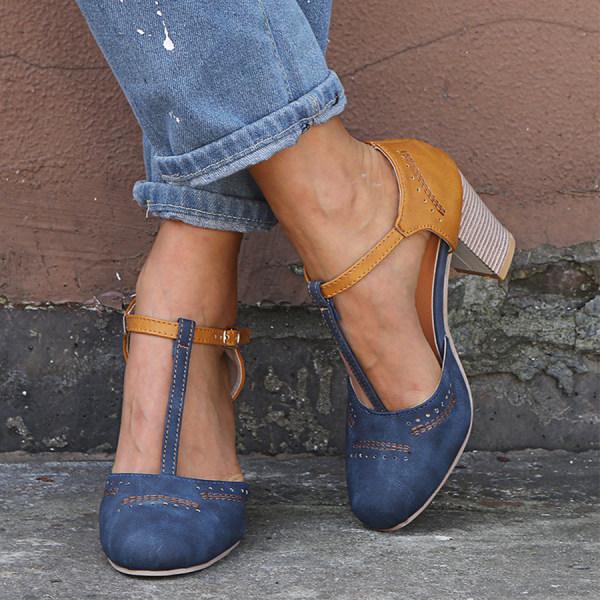 Minha - Zapatos De Tacón Grueso Con Correa en T