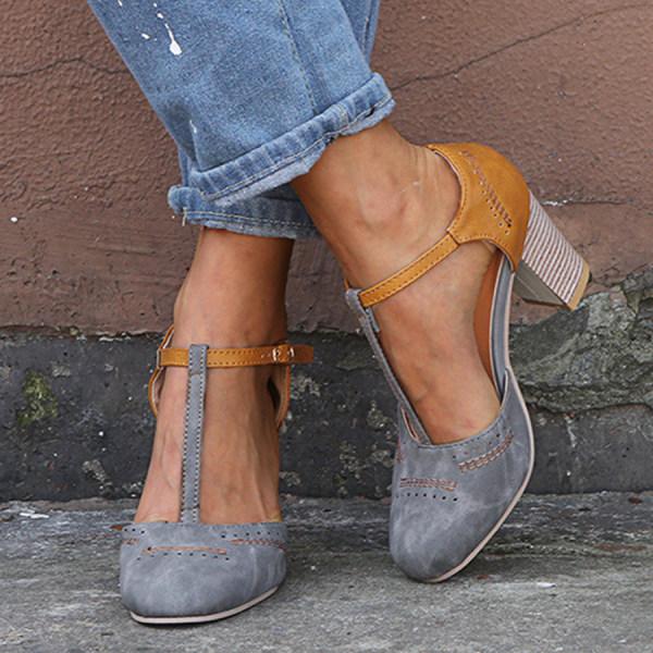 Minha - Zapatos De Tacón Grueso Con Correa en T