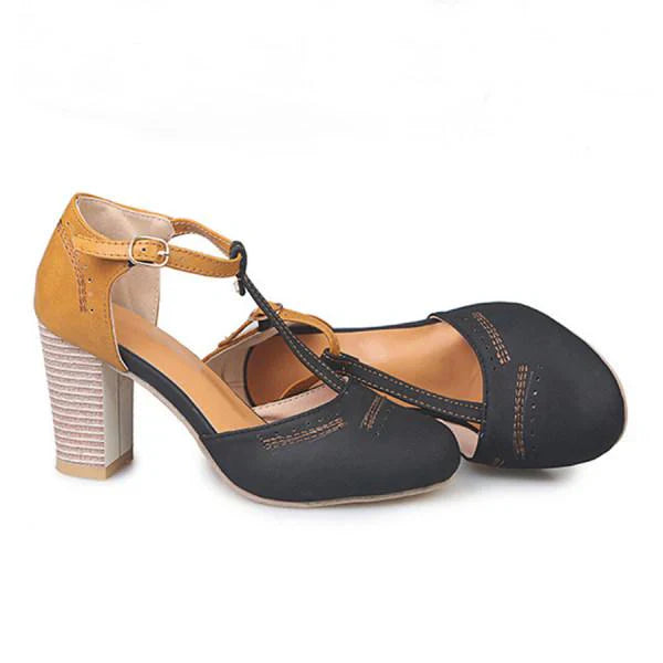 Minha - Zapatos De Tacón Grueso Con Correa en T