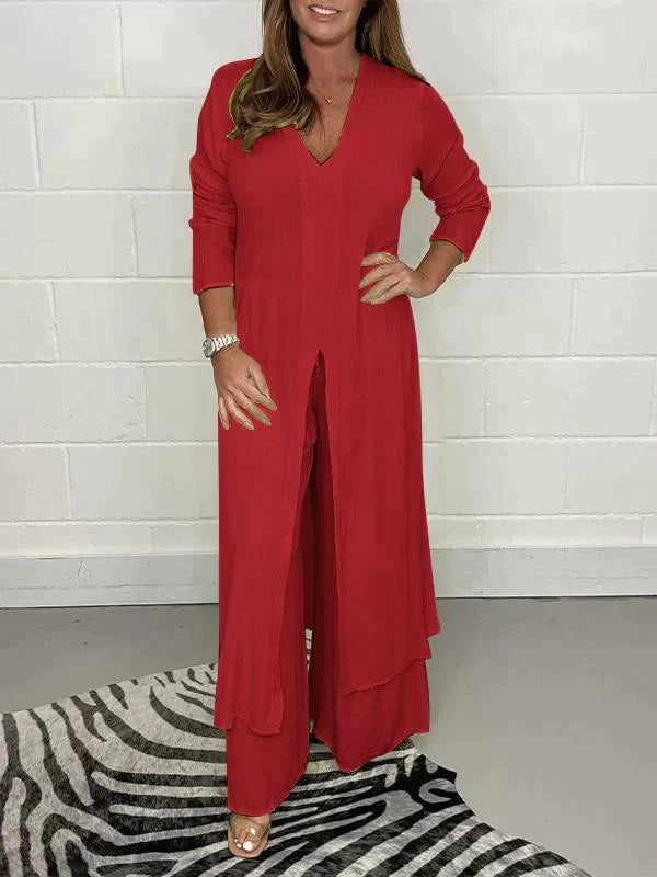 Melis - Conjunto De Dos Piezas Con Cuello En V y Abertura