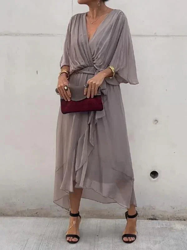 Ramilya - Vestido de Gasa Con Cuello en V
