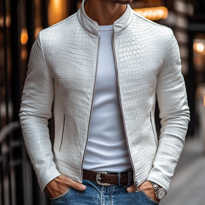 Oscar - Chaqueta de Cuero con Cremallera y Estampado de Piedras