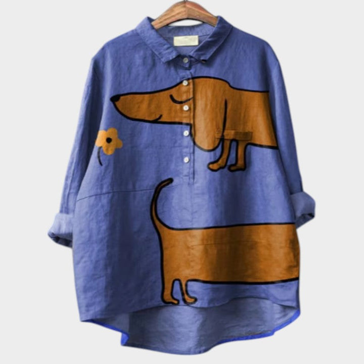 Dovile - Blusa Elegante Con Estampado de Perros