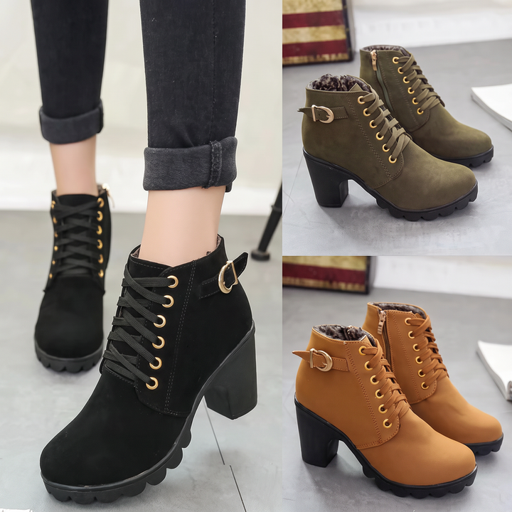 Rijona - Botines De Tacón Grueso Con Cordones Y Hebilla