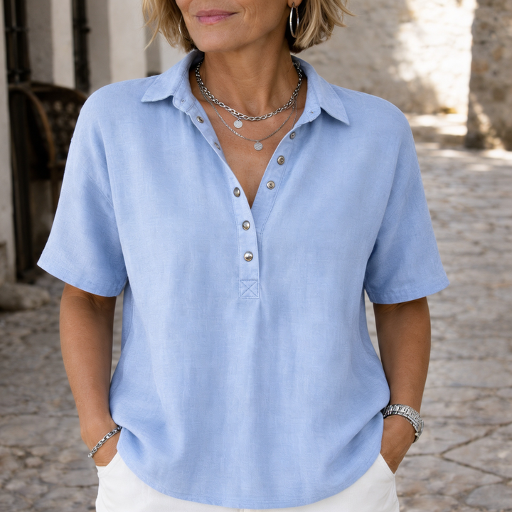 Nawel - Blusa Elegante Con Cuello Y Botones