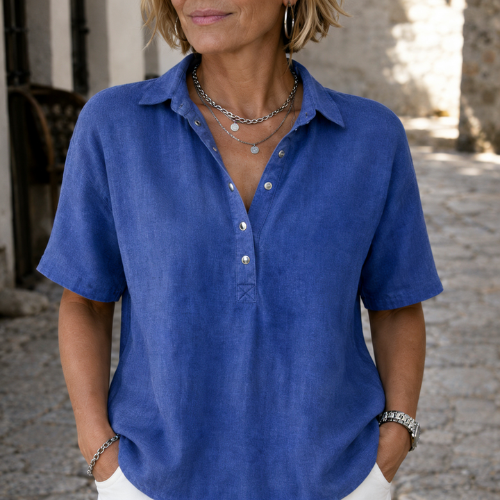 Nawel - Blusa Elegante Con Cuello Y Botones