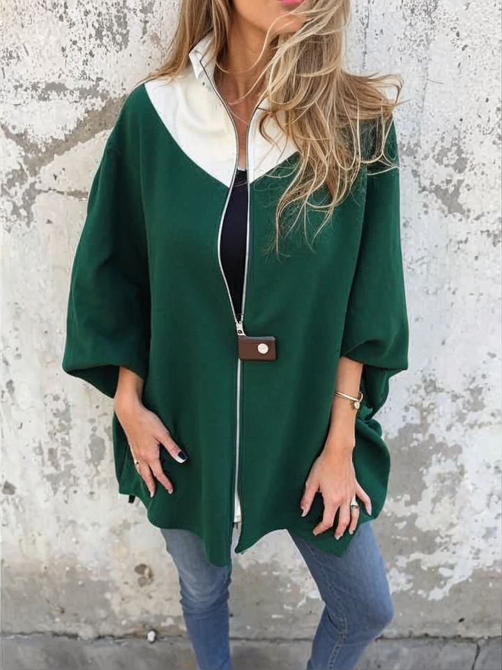 Francina - Cremallera Suelta Cuello Alto Abrigo