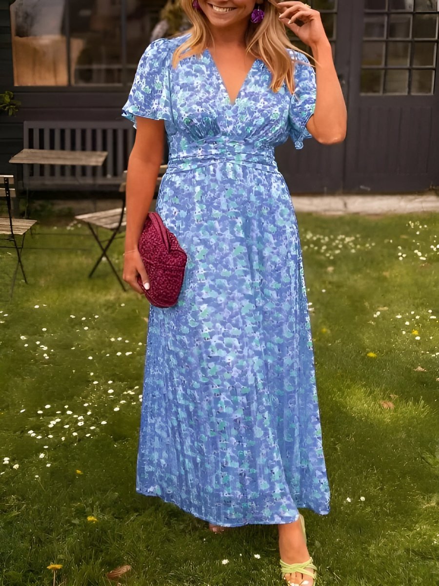 Sampaio – Elegante Vestido Con Escote en V y Estampado Floral
