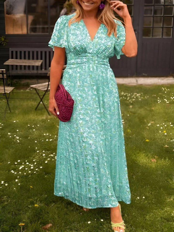Sampaio – Elegante Vestido Con Escote en V y Estampado Floral