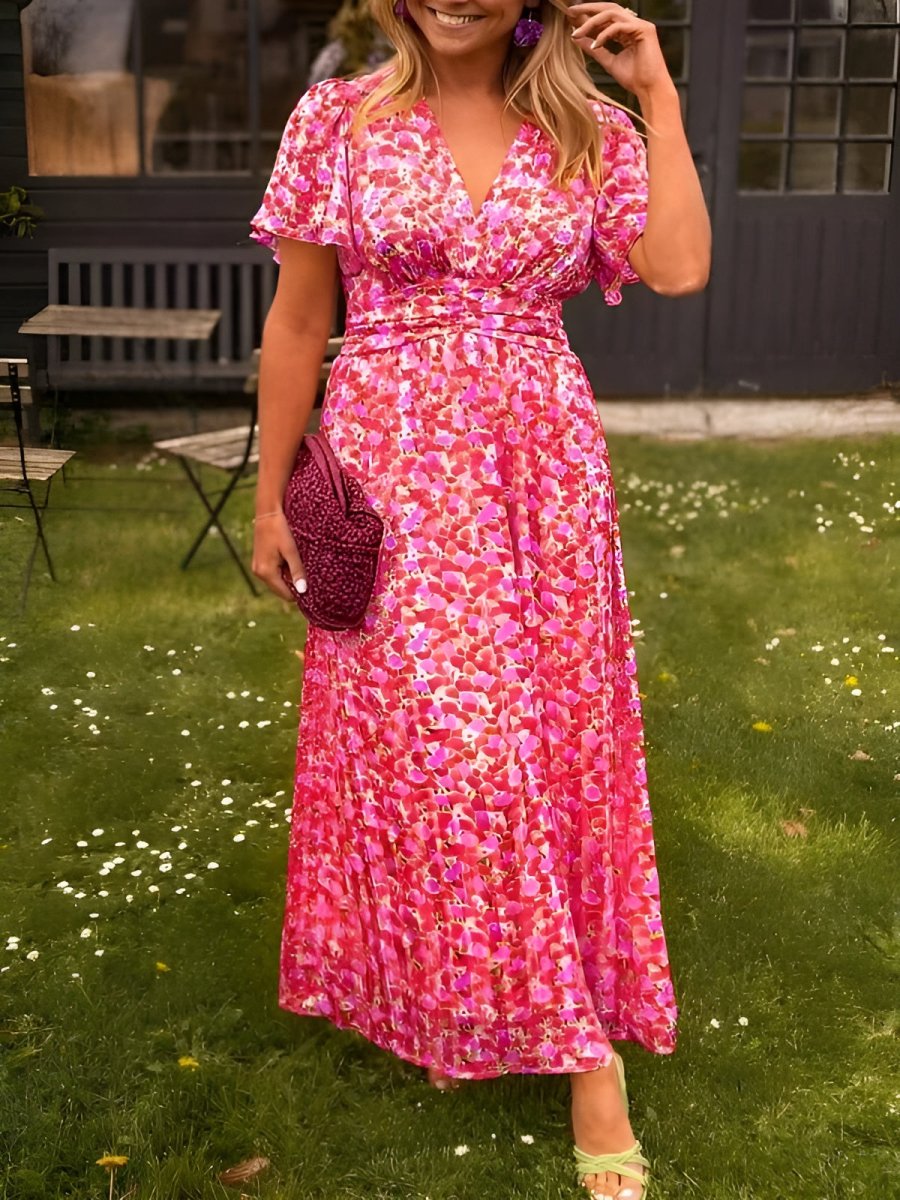 Sampaio – Elegante Vestido Con Escote en V y Estampado Floral