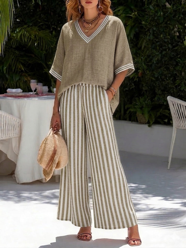 Rashika - Conjunto Elegante e Informal de Lino y Algodón a Rayas