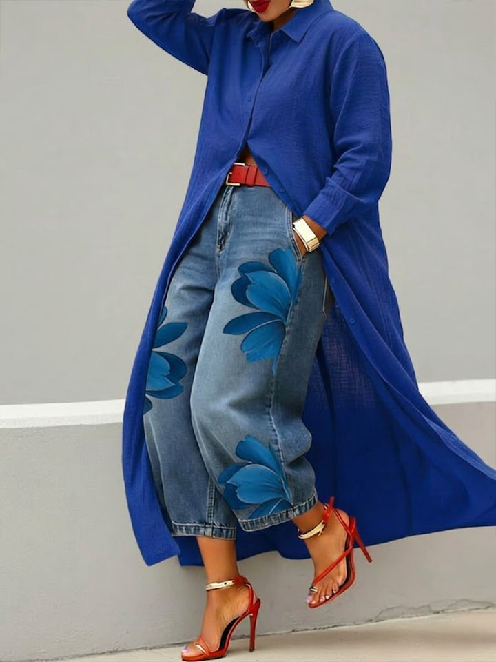 Sherena - Vestido De Lino y Vaqueros Con Estampado Floral