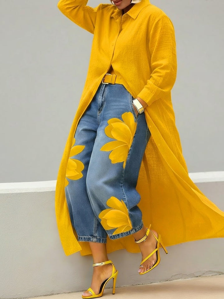 Sherena - Vestido De Lino y Vaqueros Con Estampado Floral