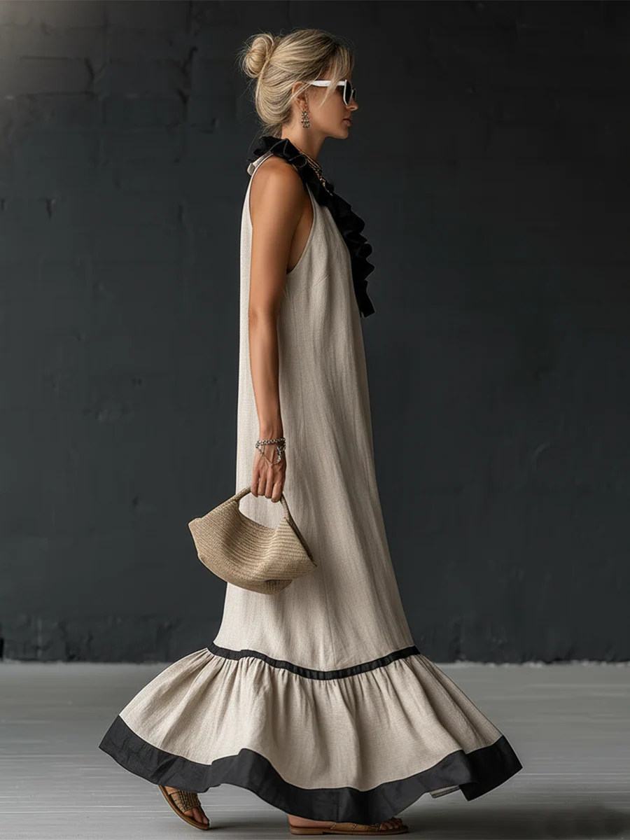 Natja - Cuello Con Volantes Vestido Largo De Lino