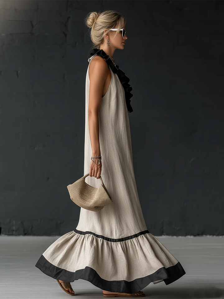 Natja - Cuello Con Volantes Vestido Largo De Lino